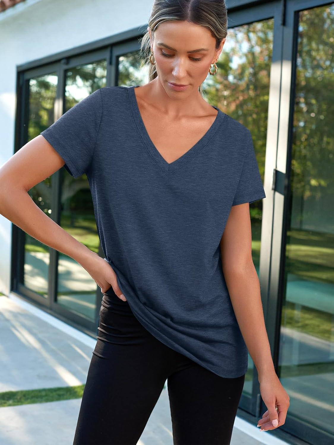 imageAUTOMET TShirts Short Sleeve V Neck Tees Tops for Women Fashion Trendy Lightweight Soft Casual Summer Outfits Clothes 2025Navy