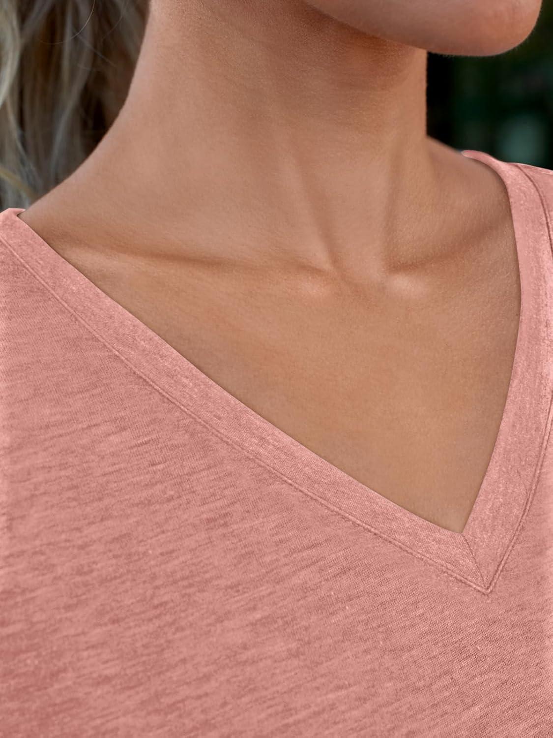 imageAUTOMET TShirts Short Sleeve V Neck Tees Tops for Women Fashion Trendy Lightweight Soft Casual Summer Outfits Clothes 2025Pink