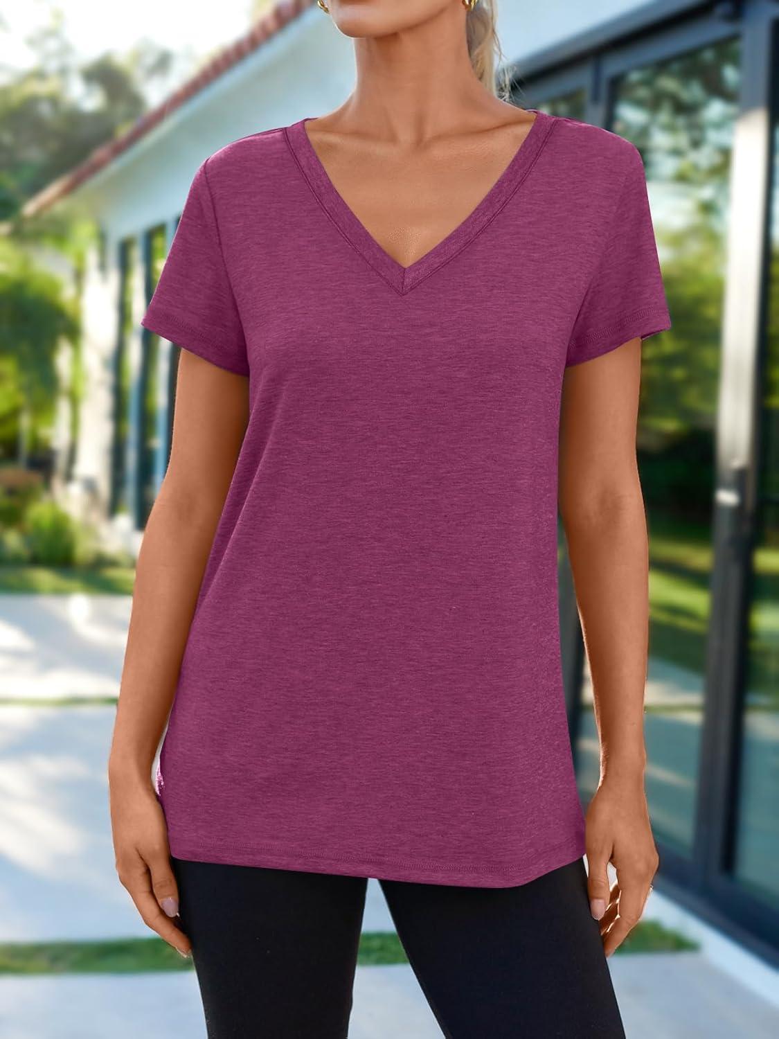 imageAUTOMET TShirts Short Sleeve V Neck Tees Tops for Women Fashion Trendy Lightweight Soft Casual Summer Outfits Clothes 2025Purple