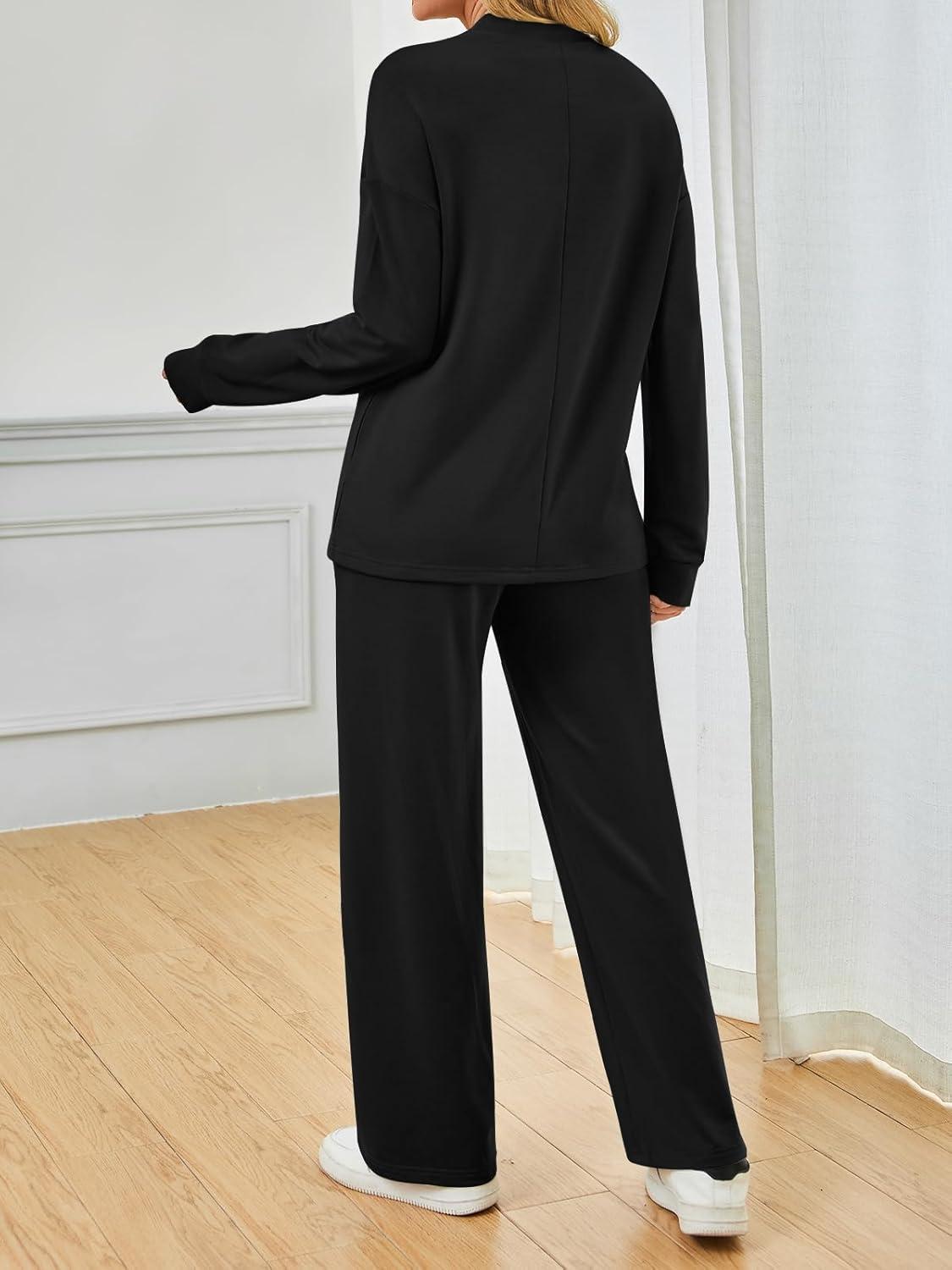 imageAUTOMET Two Piece Sets for Women Mock Neck Fall Outfits 2025 Matching Lounge Sweat Set Airport Travel Sweatsuits Comfy SetsBlack