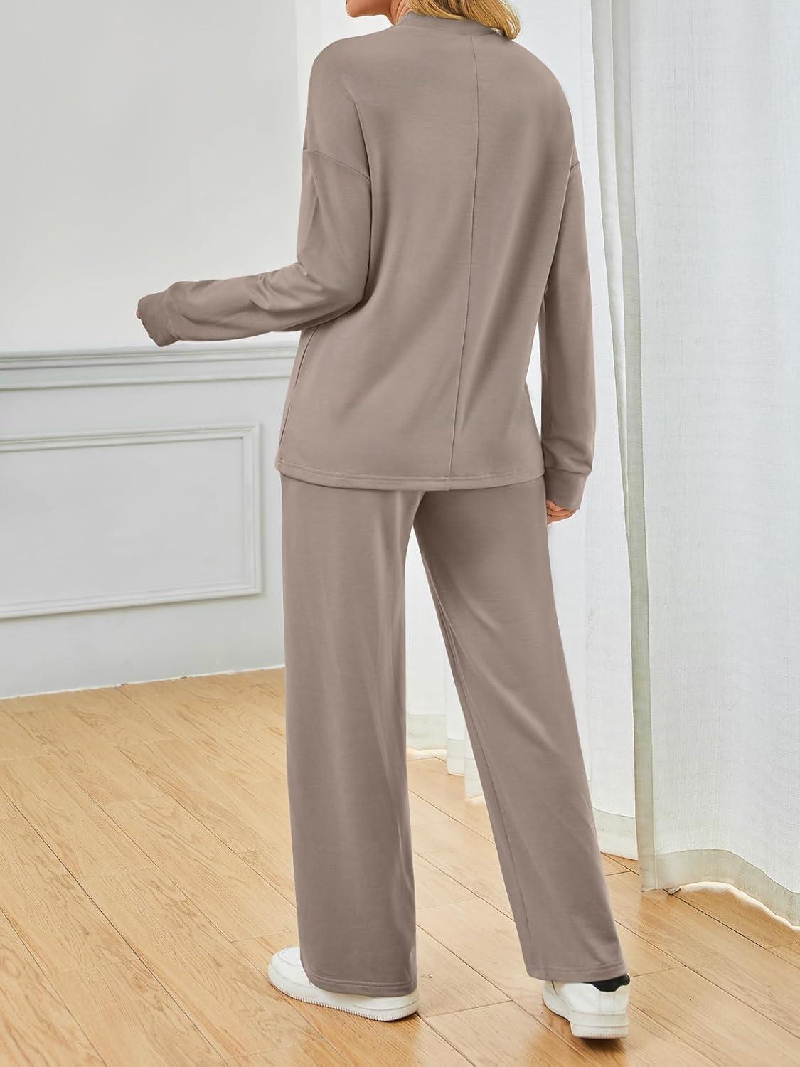 imageAUTOMET Two Piece Sets for Women Mock Neck Fall Outfits 2025 Matching Lounge Sweat Set Airport Travel Sweatsuits Comfy SetsCoffeegrey