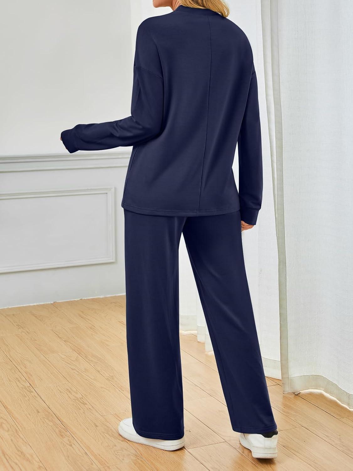 imageAUTOMET Two Piece Sets for Women Mock Neck Fall Outfits 2025 Matching Lounge Sweat Set Airport Travel Sweatsuits Comfy SetsNavy
