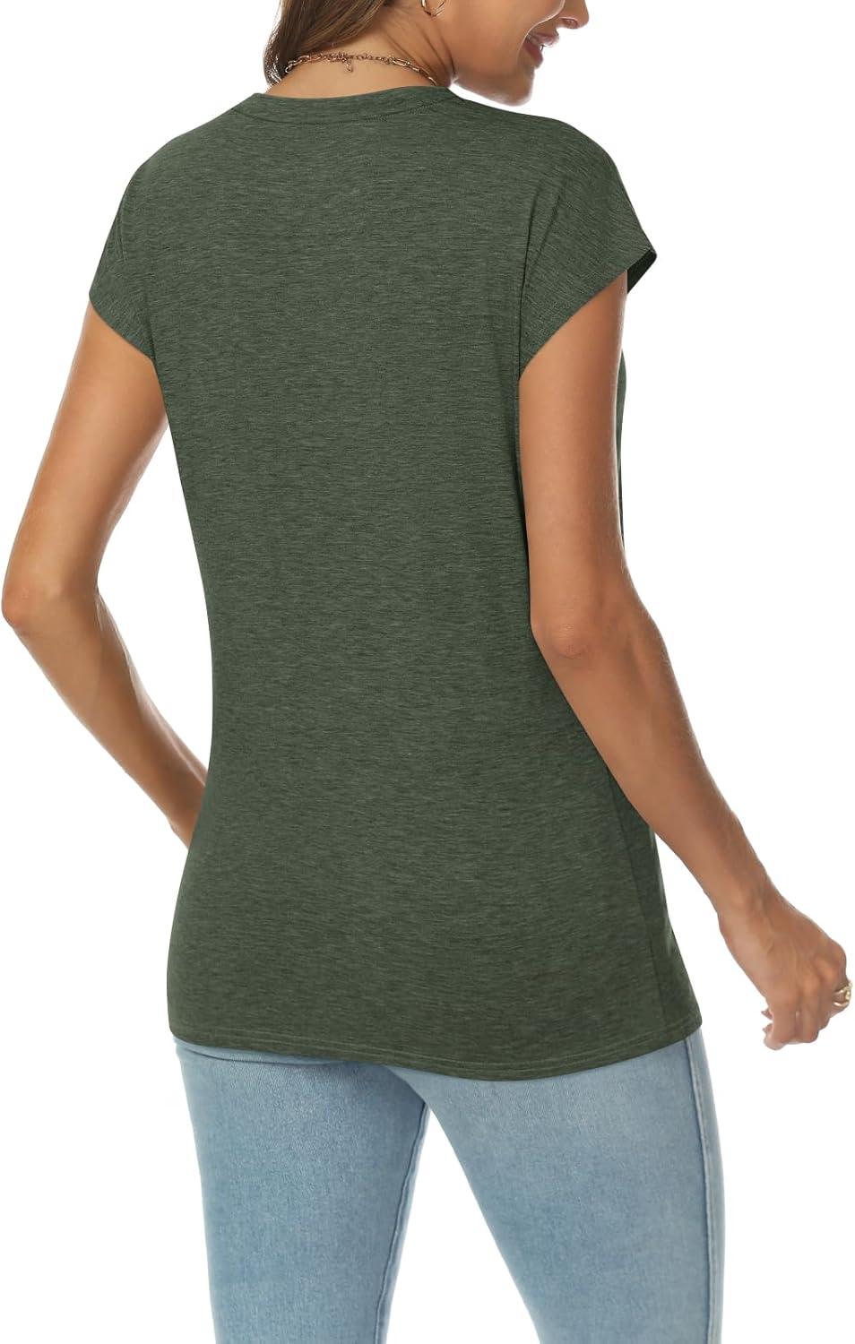 imageAUTOMET V Neck T Shirts for Women Spring Summer Fall Tops Teacher Work Business Dressy Casual Blouses Basic Tees Boho FashionArmygreen