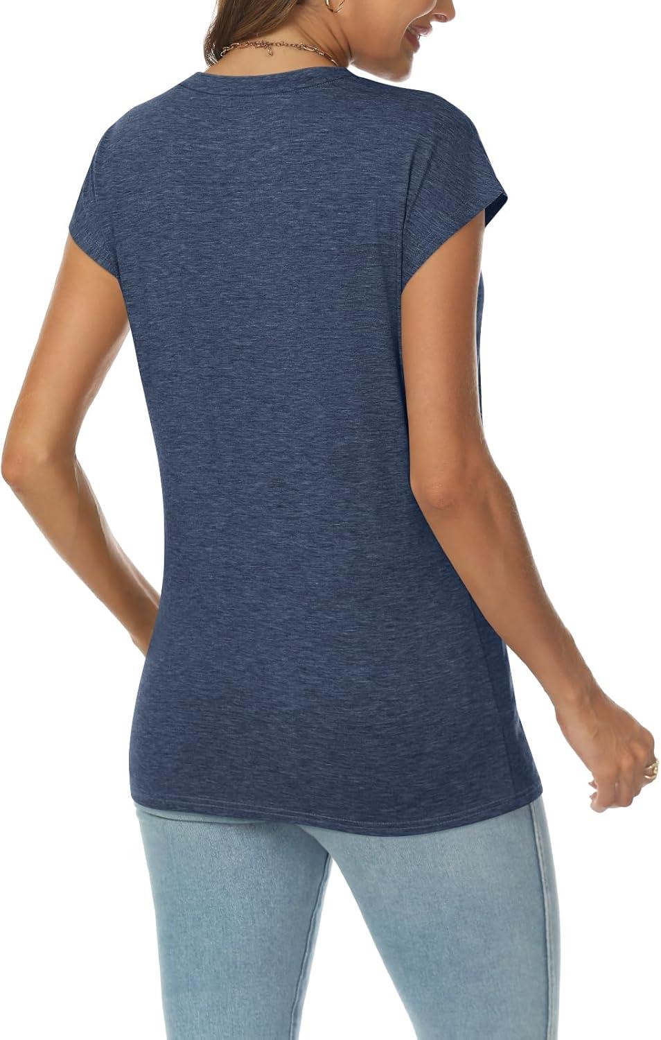 imageAUTOMET V Neck T Shirts for Women Spring Summer Fall Tops Teacher Work Business Dressy Casual Blouses Basic Tees Boho FashionNavy