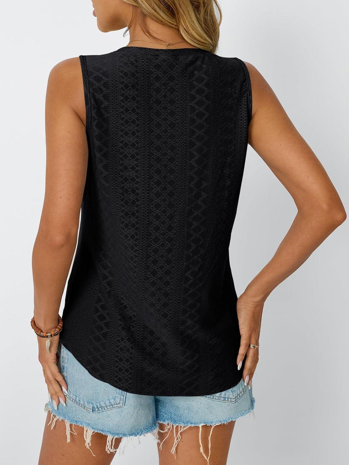 imageAUTOMET Women Summer Tank Top Eyelet Embroidery 2025 Vacation Sleeveless V Neck Loose Fit Shirt Spring Fashion Casual ClothesBlack