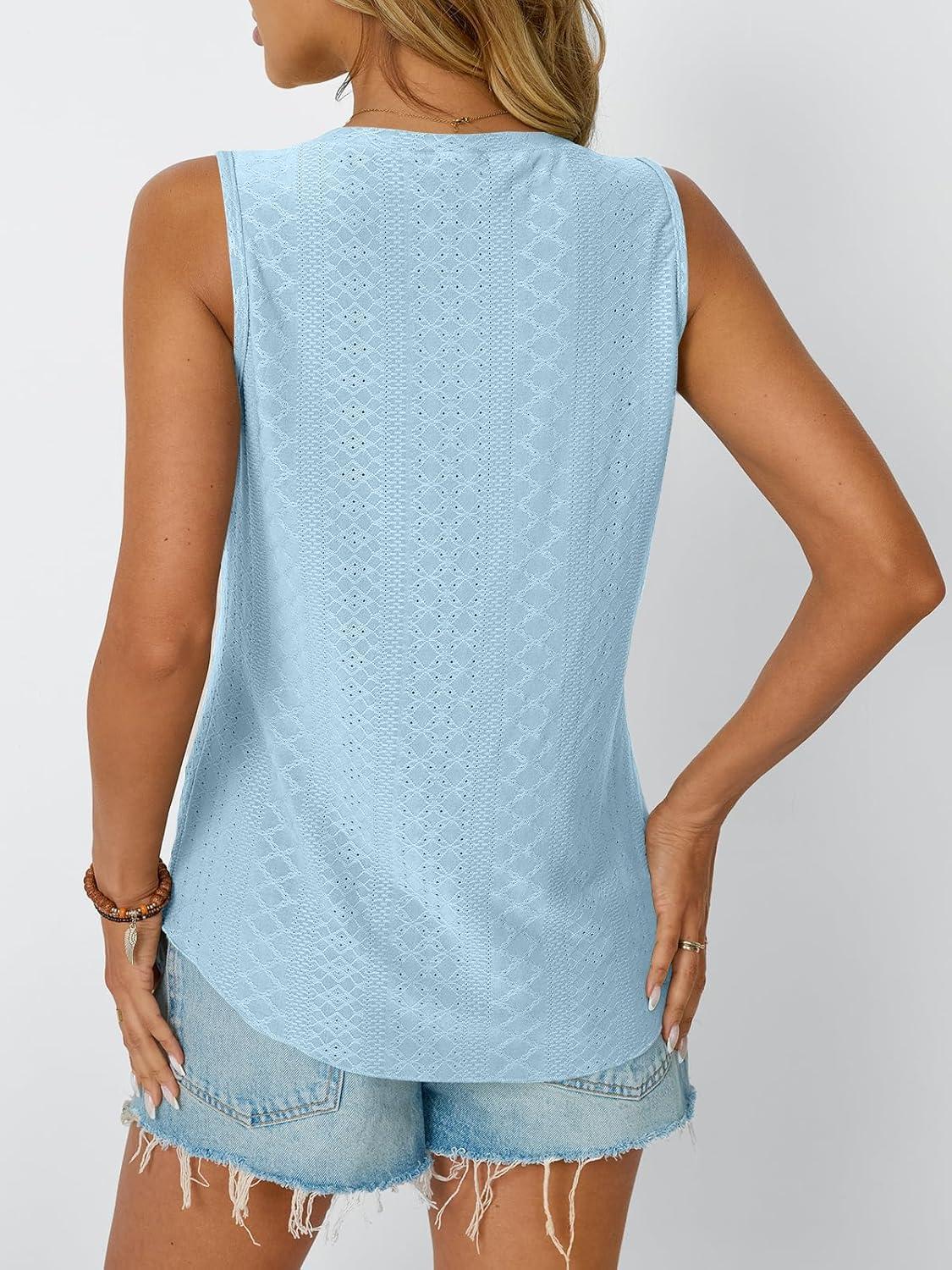 imageAUTOMET Women Summer Tank Top Eyelet Embroidery 2025 Vacation Sleeveless V Neck Loose Fit Shirt Spring Fashion Casual ClothesLightblue
