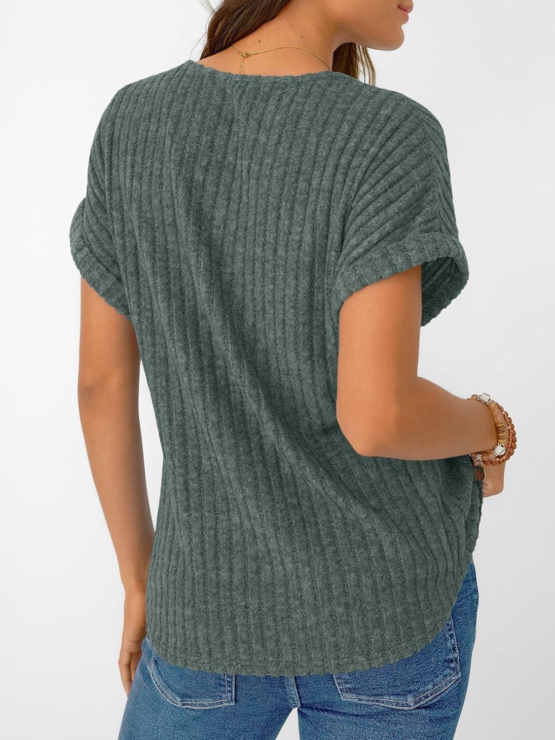 imageAUTOMET Women Tops Summer Sweaters Short Sleeve V Neck Shirts 2025 Spring Fashion Dressy Casual Business Tunic BlousesGreen