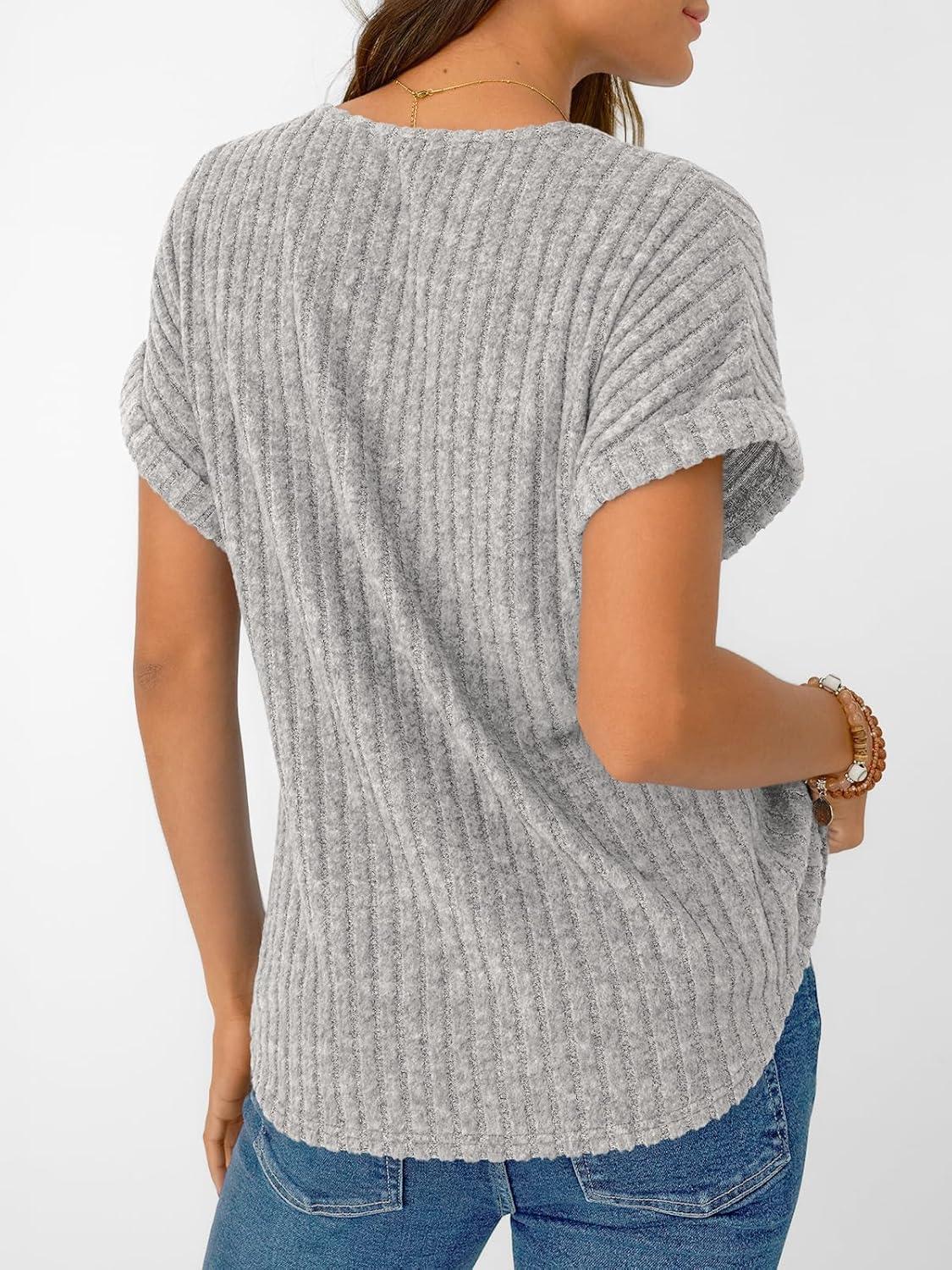 imageAUTOMET Women Tops Summer Sweaters Short Sleeve V Neck Shirts 2025 Spring Fashion Dressy Casual Business Tunic BlousesLightgrey
