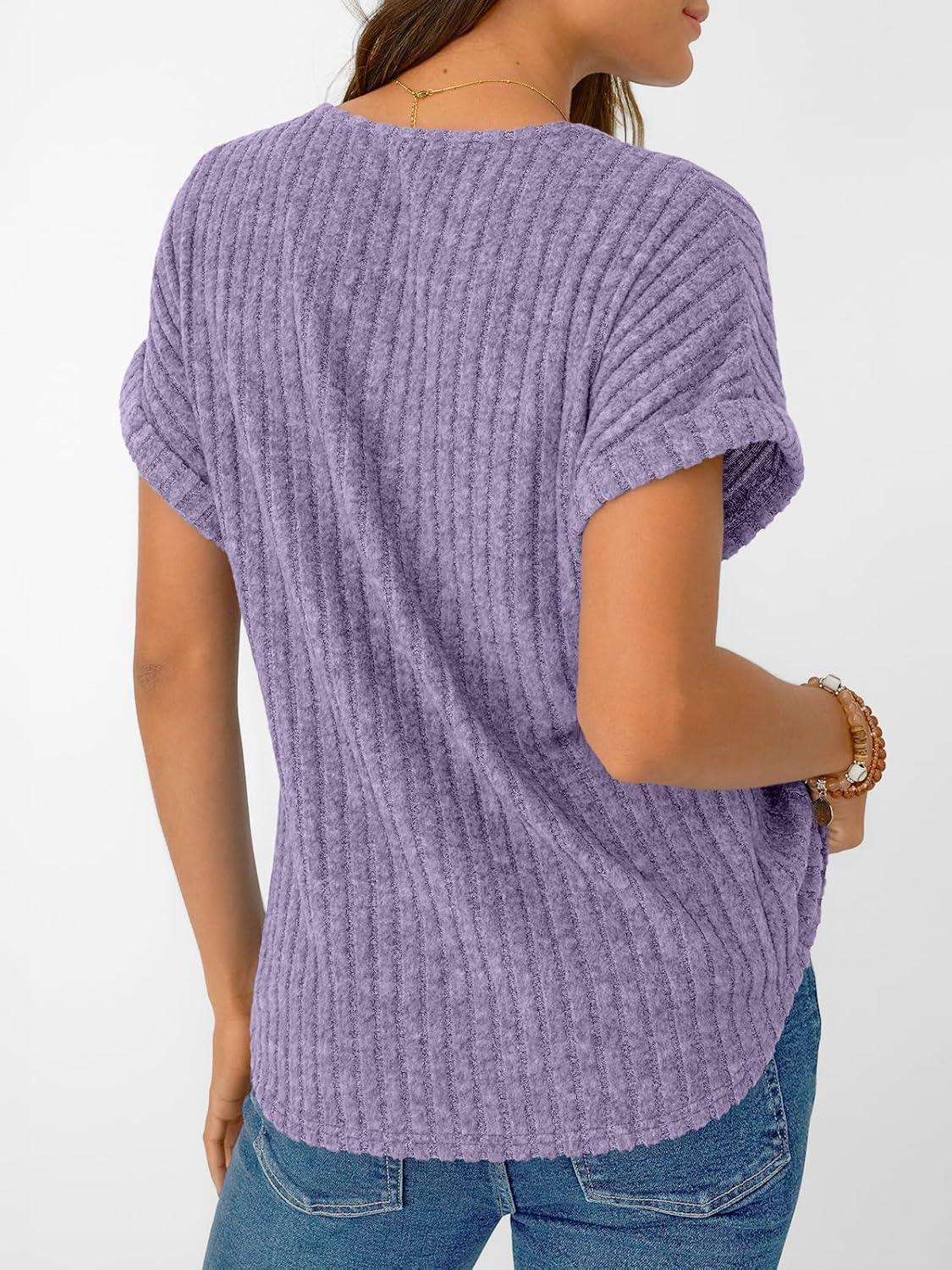 imageAUTOMET Women Tops Summer Sweaters Short Sleeve V Neck Shirts 2025 Spring Fashion Dressy Casual Business Tunic BlousesPurple