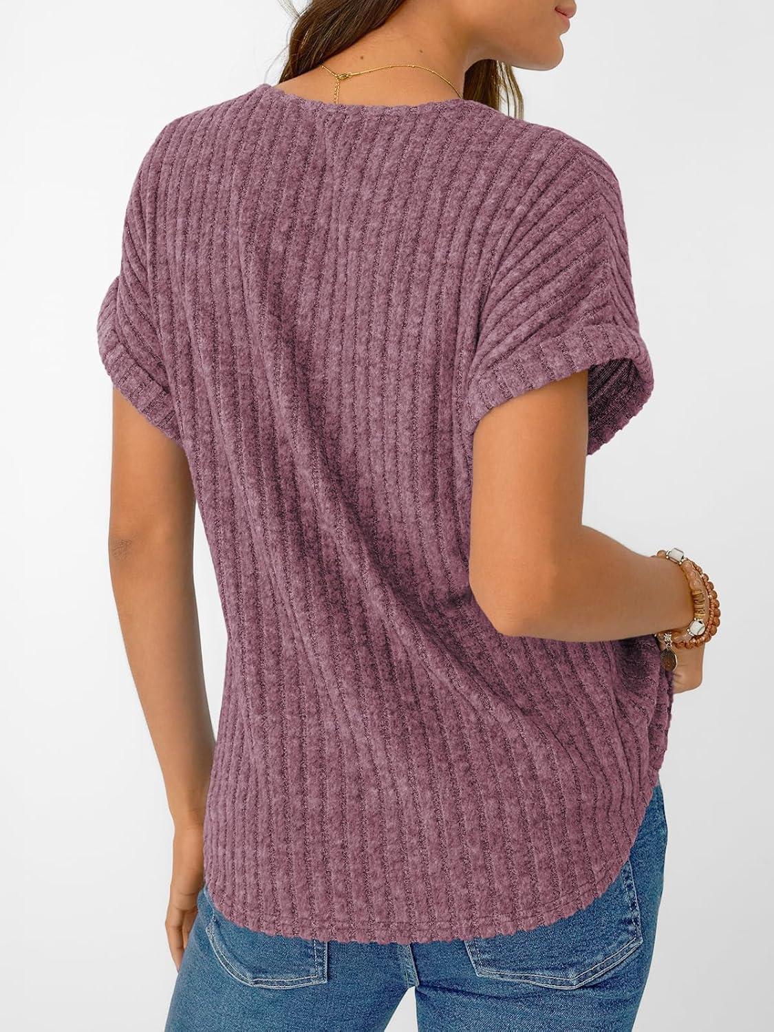 imageAUTOMET Women Tops Summer Sweaters Short Sleeve V Neck Shirts 2025 Spring Fashion Dressy Casual Business Tunic BlousesPurple Red