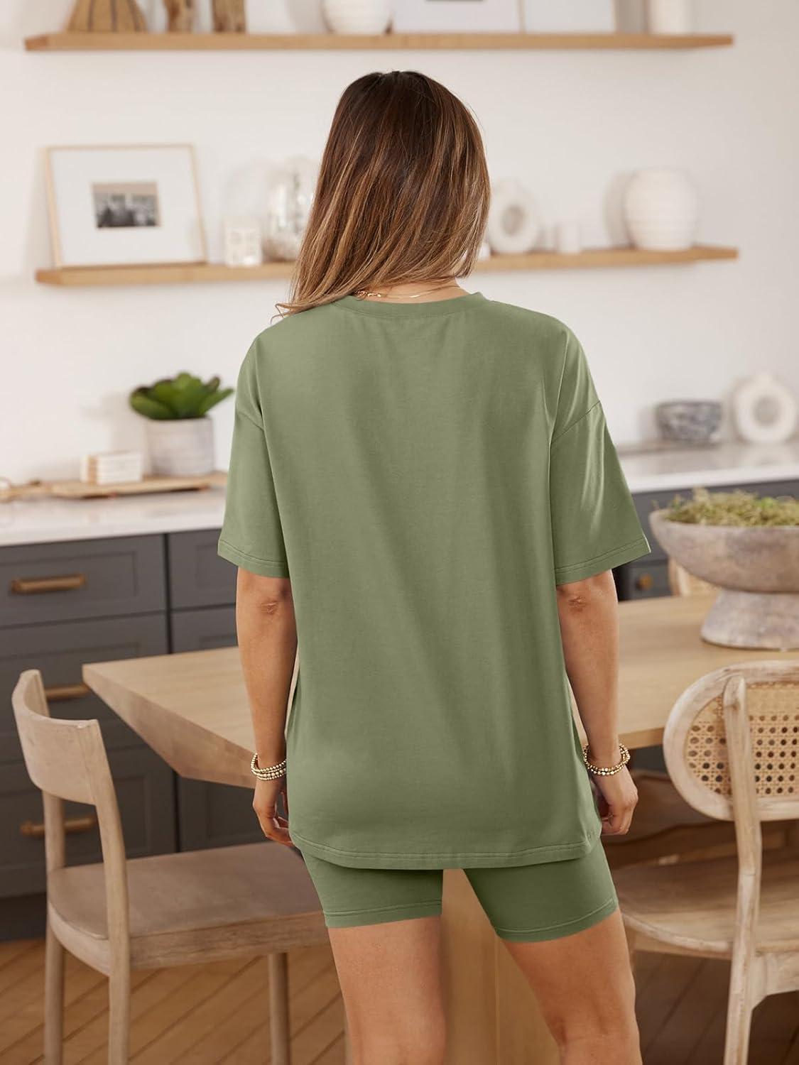 imageAUTOMET Womens 2 Piece Sets Summer Outfits 2025 Two Piece Lounge Set Matching Clothing Oversized Tshirts Biker Short FashionGreen