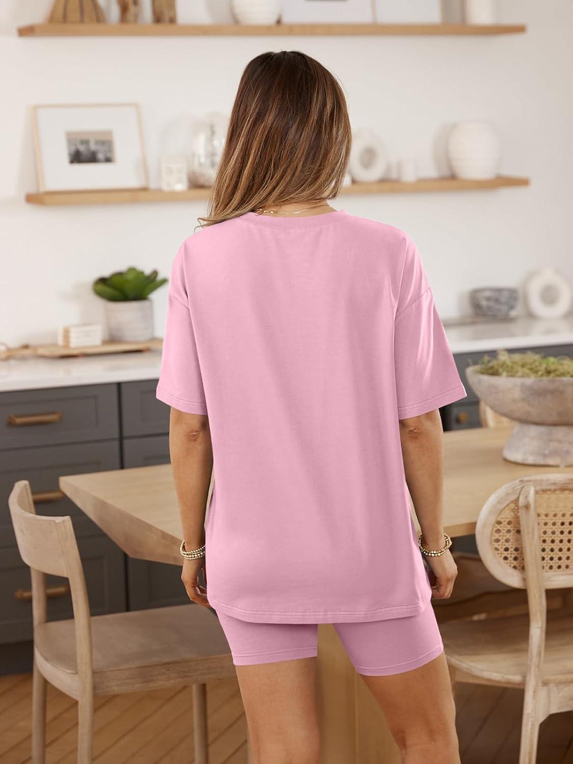 imageAUTOMET Womens 2 Piece Sets Summer Outfits 2025 Two Piece Lounge Set Matching Clothing Oversized Tshirts Biker Short FashionPink