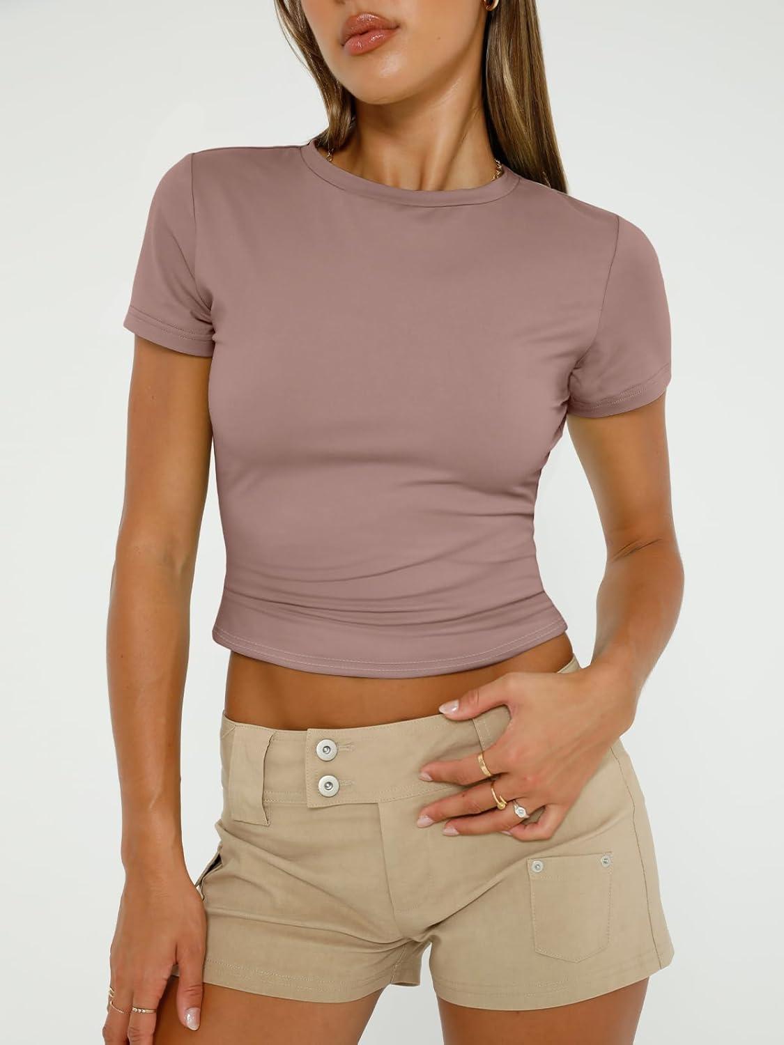 imageAUTOMET Womens 3 Piece Short Sleeve Shirts Basic Going Out Slim Fitted Crop Tops 2025 Summer Y2k ClothesBlack white latte