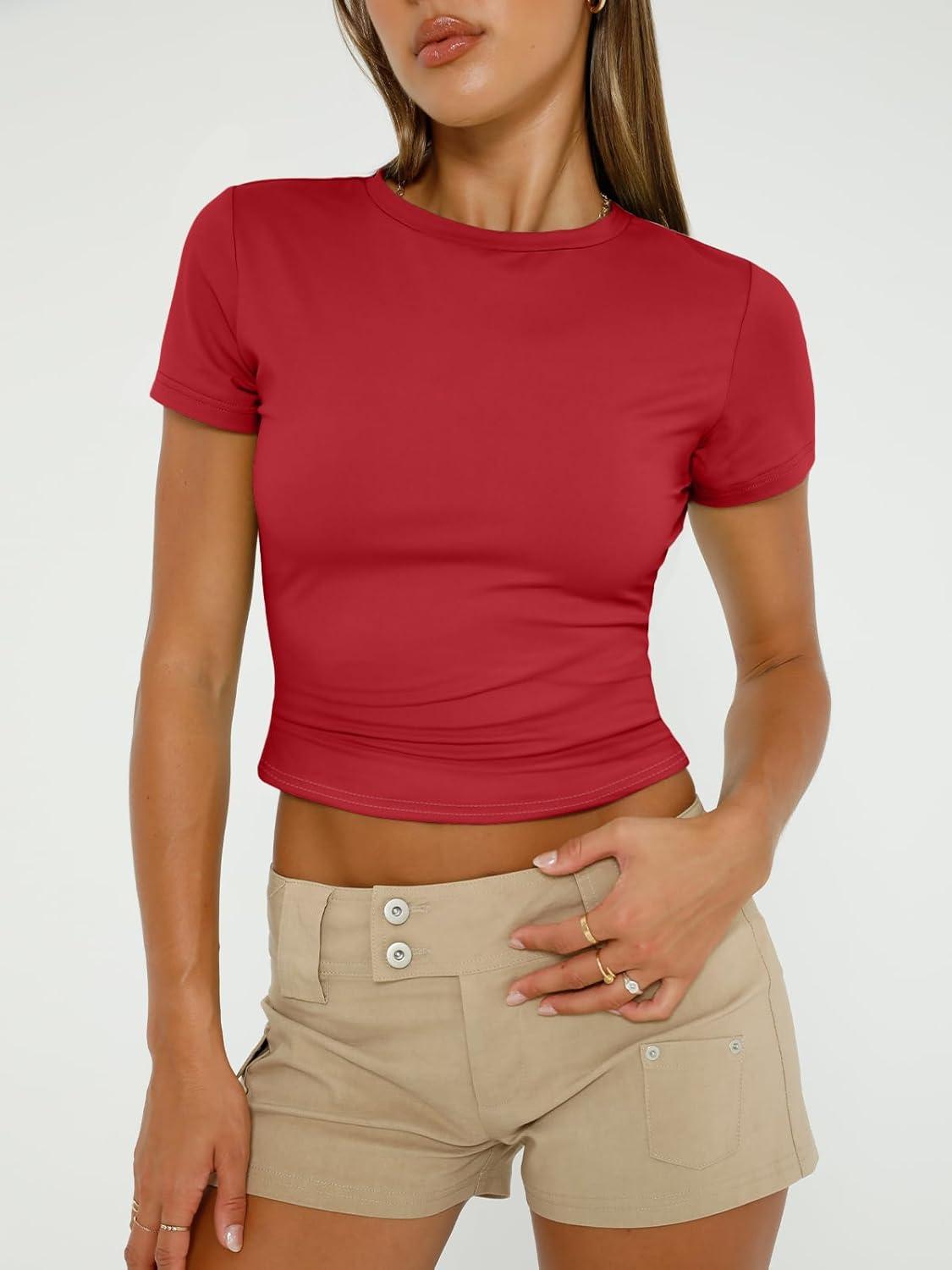 imageAUTOMET Womens 3 Piece Short Sleeve Shirts Basic Going Out Slim Fitted Crop Tops 2025 Summer Y2k ClothesBlack white red
