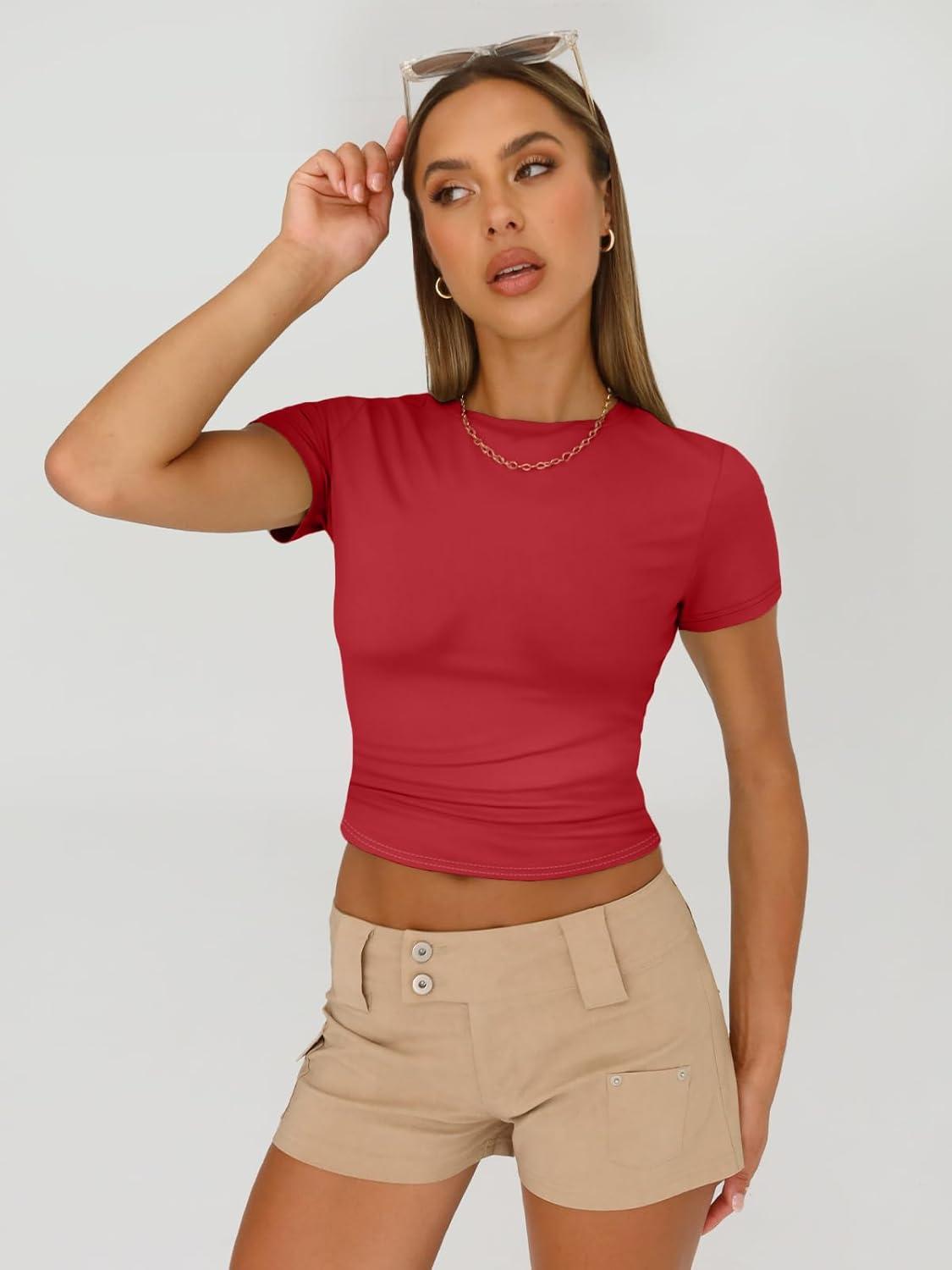 imageAUTOMET Womens 3 Piece Short Sleeve Shirts Basic Going Out Slim Fitted Crop Tops 2025 Summer Y2k ClothesBlack white red