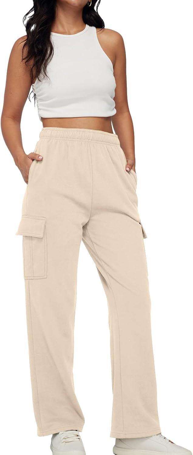 imageAUTOMET Womens Cargo Sweatpants Baggy Fleece High Waisted Joggers Sweat Pants Athletic PantsApricot