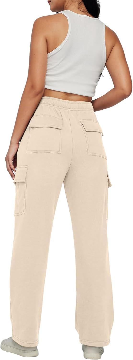 imageAUTOMET Womens Cargo Sweatpants Baggy Fleece High Waisted Joggers Sweat Pants Athletic PantsApricot