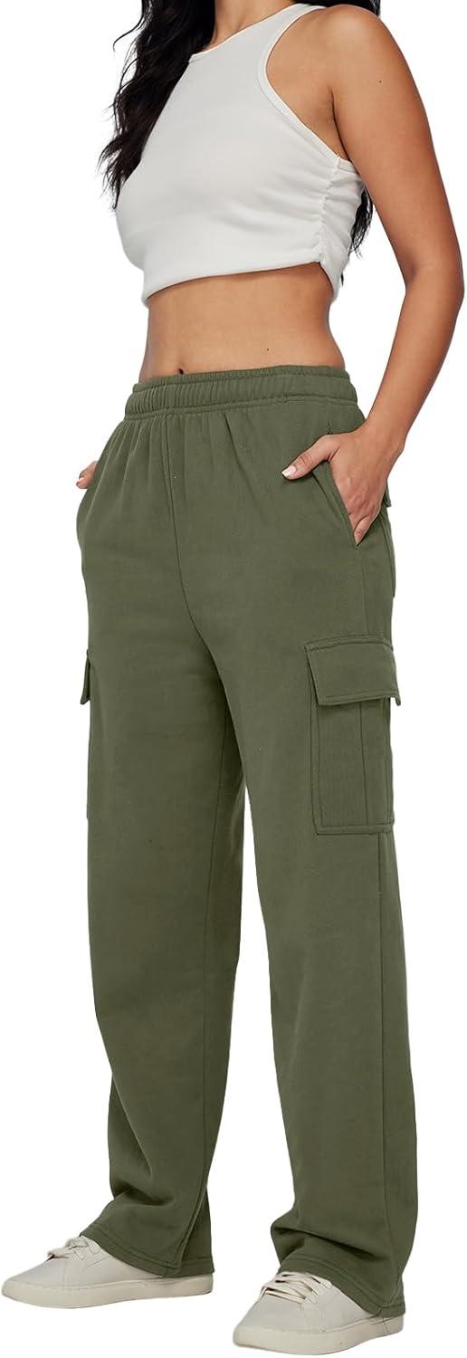 imageAUTOMET Womens Cargo Sweatpants Baggy Fleece High Waisted Joggers Sweat Pants Athletic PantsArmygreen