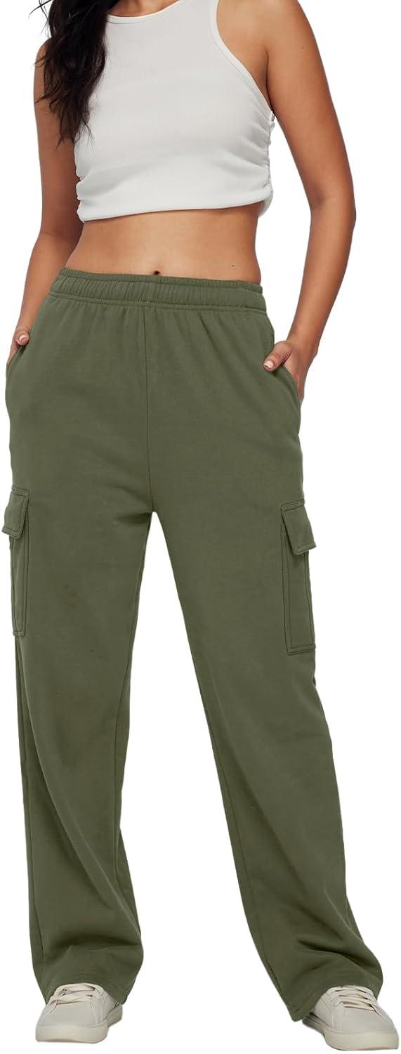 imageAUTOMET Womens Cargo Sweatpants Baggy Fleece High Waisted Joggers Sweat Pants Athletic PantsArmygreen