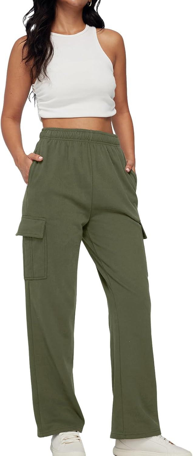 imageAUTOMET Womens Cargo Sweatpants Baggy Fleece High Waisted Joggers Sweat Pants Athletic PantsArmygreen