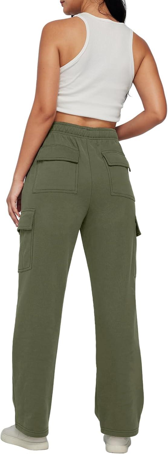 imageAUTOMET Womens Cargo Sweatpants Baggy Fleece High Waisted Joggers Sweat Pants Athletic PantsArmygreen