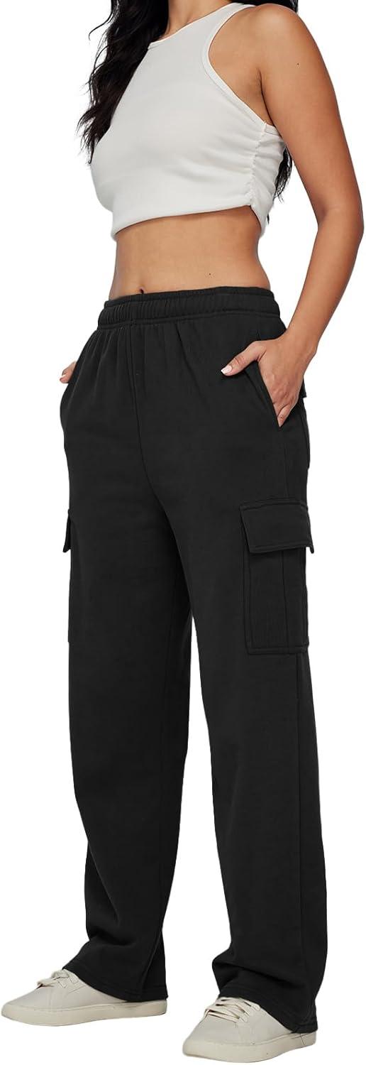 imageAUTOMET Womens Cargo Sweatpants Baggy Fleece High Waisted Joggers Sweat Pants Athletic PantsBlack