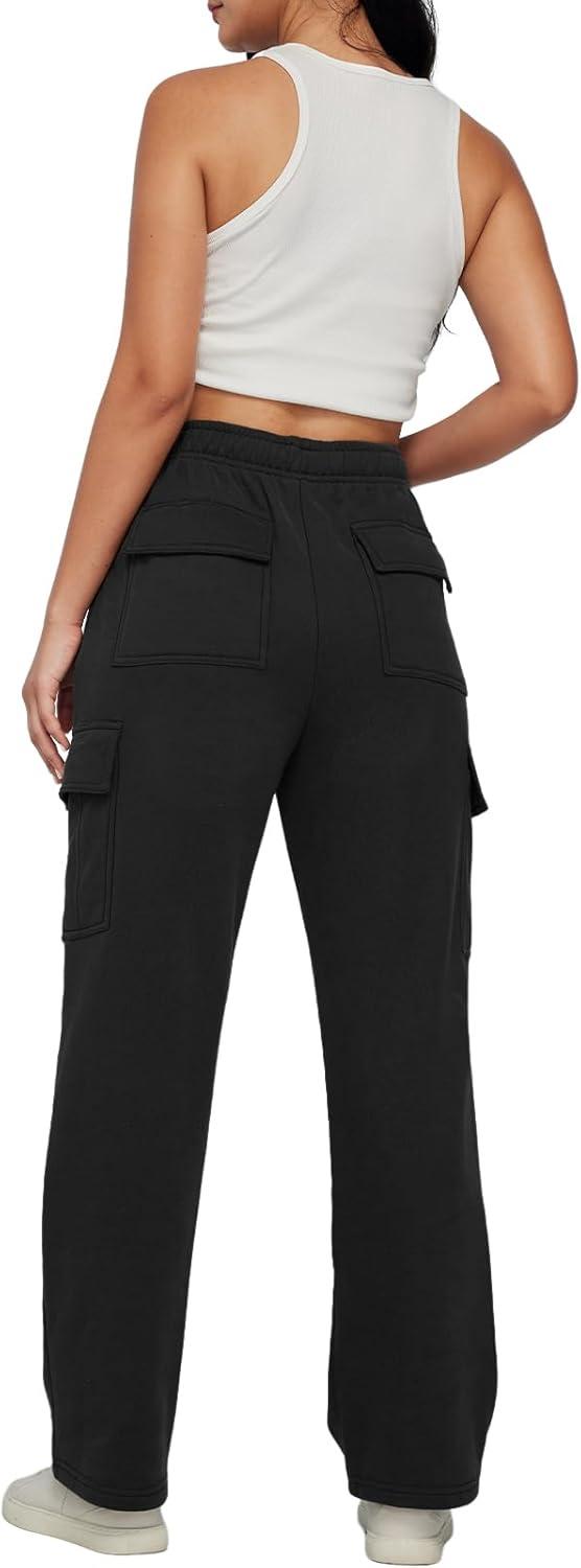 imageAUTOMET Womens Cargo Sweatpants Baggy Fleece High Waisted Joggers Sweat Pants Athletic PantsBlack