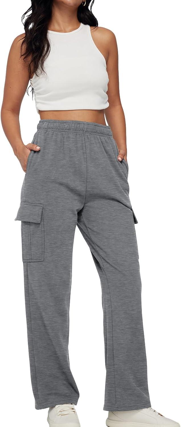 imageAUTOMET Womens Cargo Sweatpants Baggy Fleece High Waisted Joggers Sweat Pants Athletic PantsBlackgrey