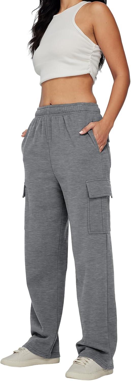 imageAUTOMET Womens Cargo Sweatpants Baggy Fleece High Waisted Joggers Sweat Pants Athletic PantsBlackgrey