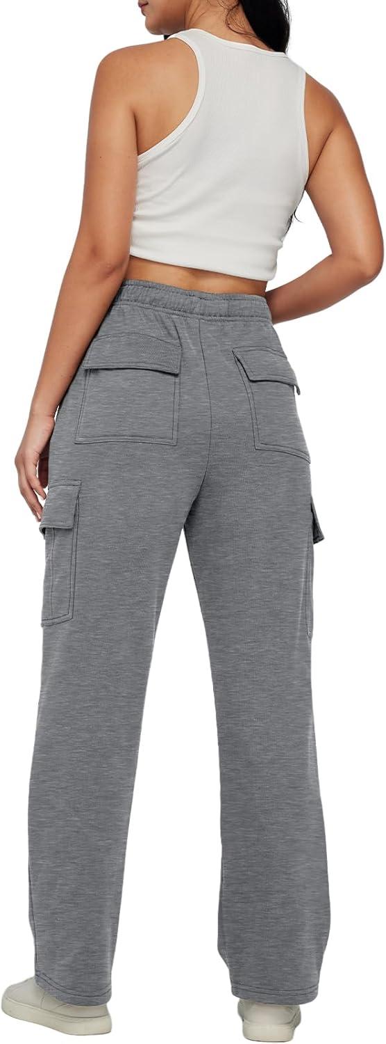 imageAUTOMET Womens Cargo Sweatpants Baggy Fleece High Waisted Joggers Sweat Pants Athletic PantsBlackgrey