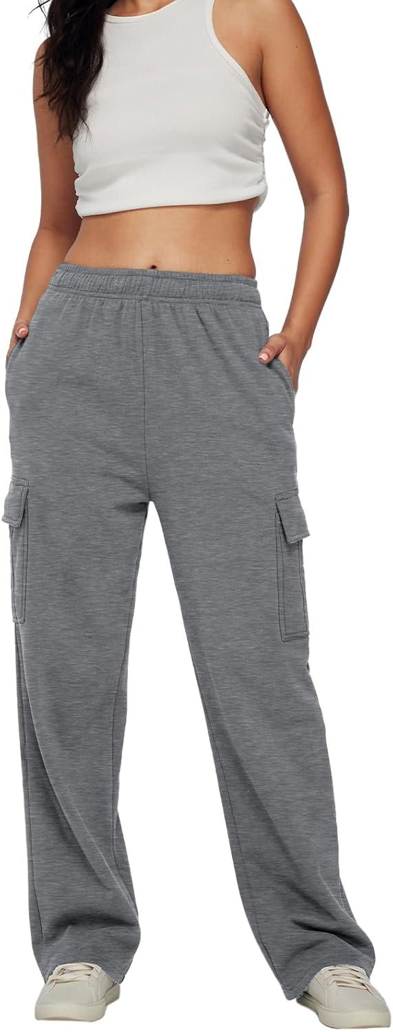 imageAUTOMET Womens Cargo Sweatpants Baggy Fleece High Waisted Joggers Sweat Pants Athletic PantsBlackgrey