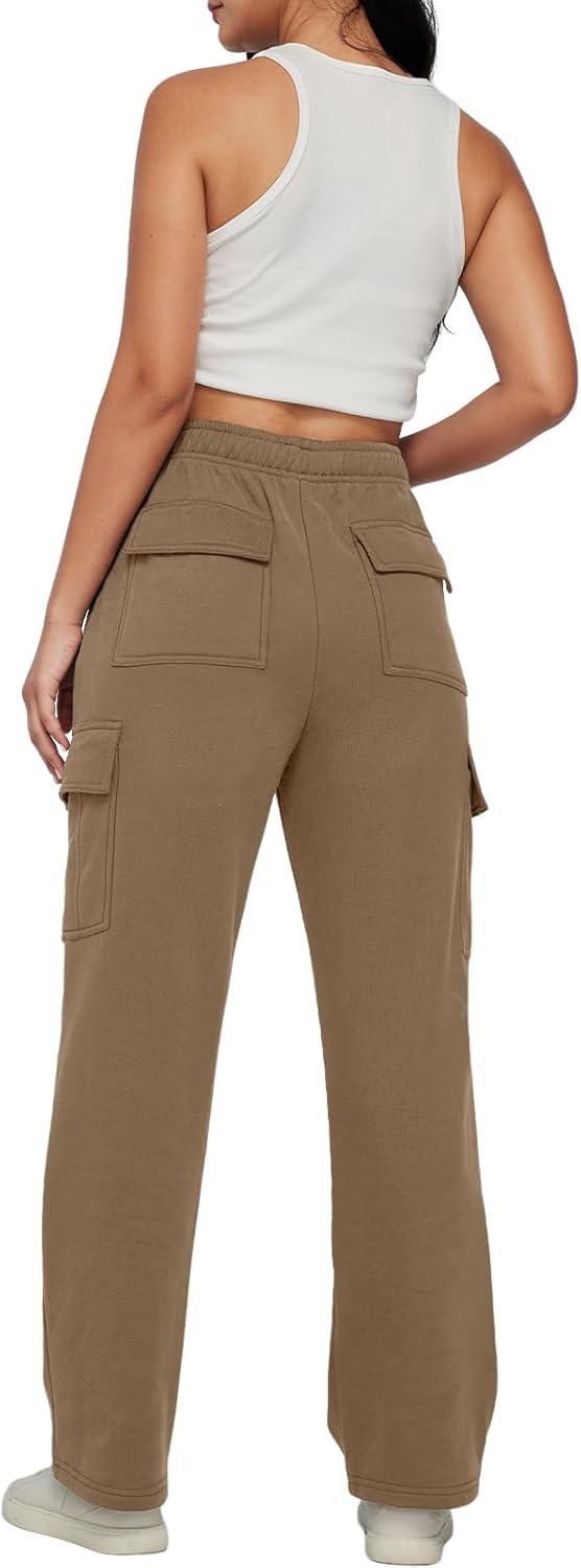 imageAUTOMET Womens Cargo Sweatpants Baggy Fleece High Waisted Joggers Sweat Pants Athletic PantsCoffee