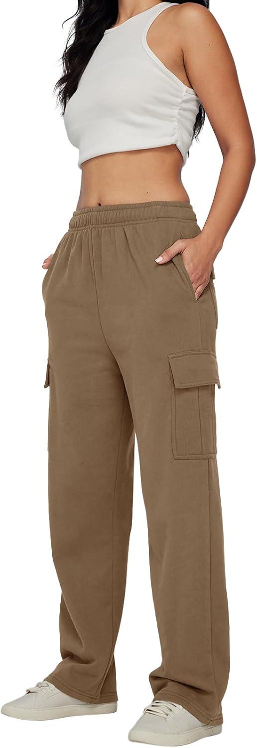 imageAUTOMET Womens Cargo Sweatpants Baggy Fleece High Waisted Joggers Sweat Pants Athletic PantsCoffee