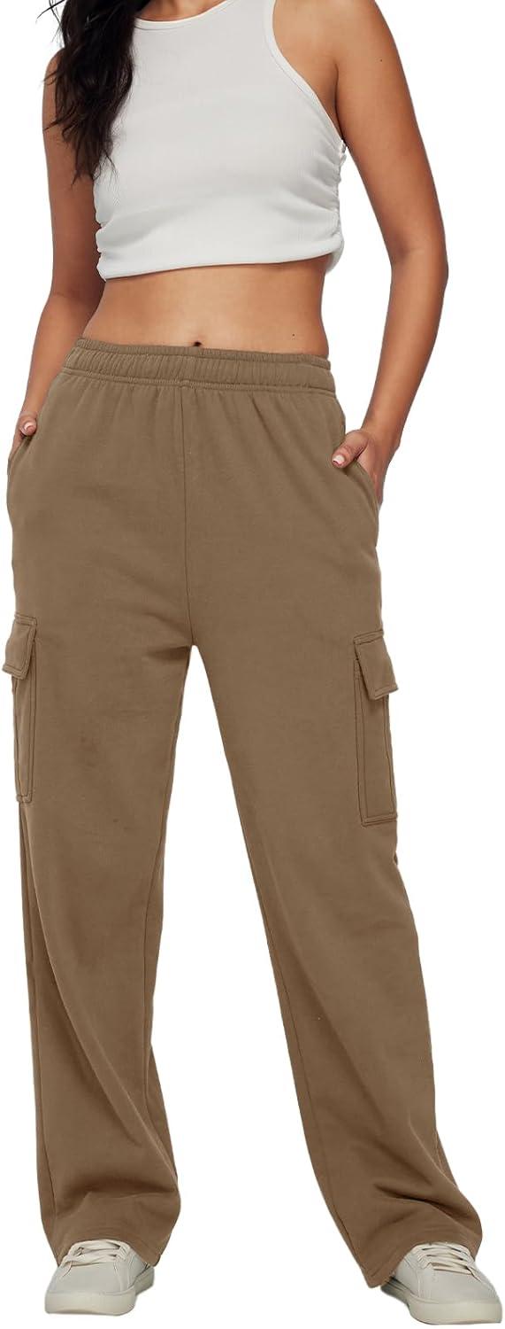 imageAUTOMET Womens Cargo Sweatpants Baggy Fleece High Waisted Joggers Sweat Pants Athletic PantsCoffee