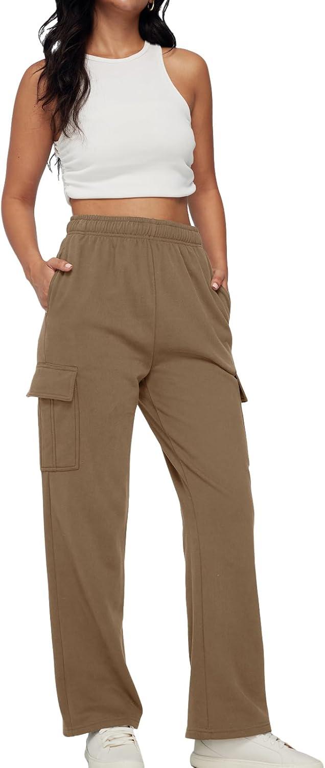 imageAUTOMET Womens Cargo Sweatpants Baggy Fleece High Waisted Joggers Sweat Pants Athletic PantsCoffee