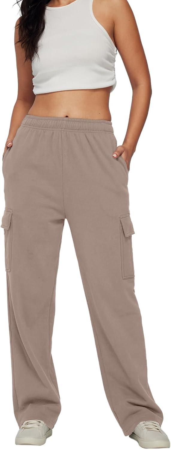 imageAUTOMET Womens Cargo Sweatpants Baggy Fleece High Waisted Joggers Sweat Pants Athletic PantsCoffeegrey