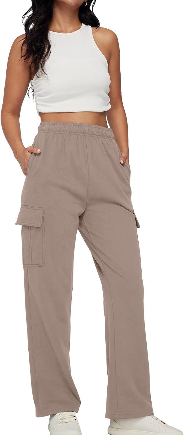 imageAUTOMET Womens Cargo Sweatpants Baggy Fleece High Waisted Joggers Sweat Pants Athletic PantsCoffeegrey