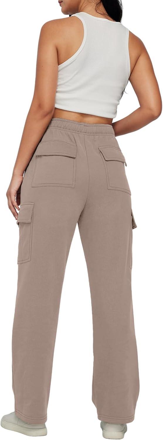 imageAUTOMET Womens Cargo Sweatpants Baggy Fleece High Waisted Joggers Sweat Pants Athletic PantsCoffeegrey