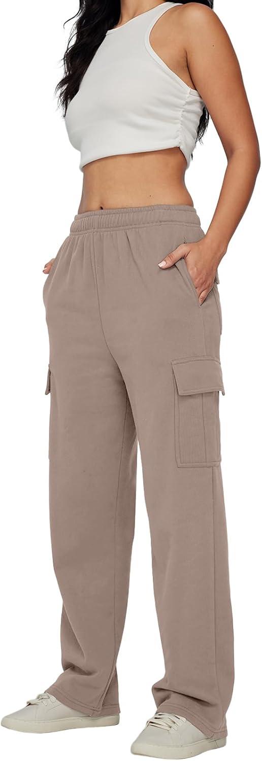 imageAUTOMET Womens Cargo Sweatpants Baggy Fleece High Waisted Joggers Sweat Pants Athletic PantsCoffeegrey