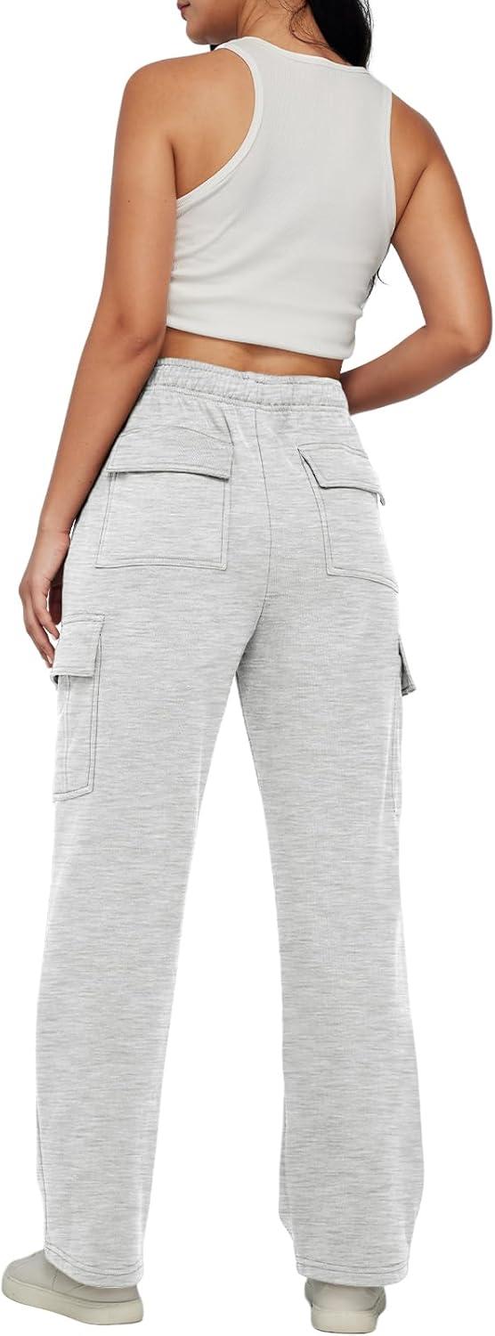 imageAUTOMET Womens Cargo Sweatpants Baggy Fleece High Waisted Joggers Sweat Pants Athletic PantsGrey