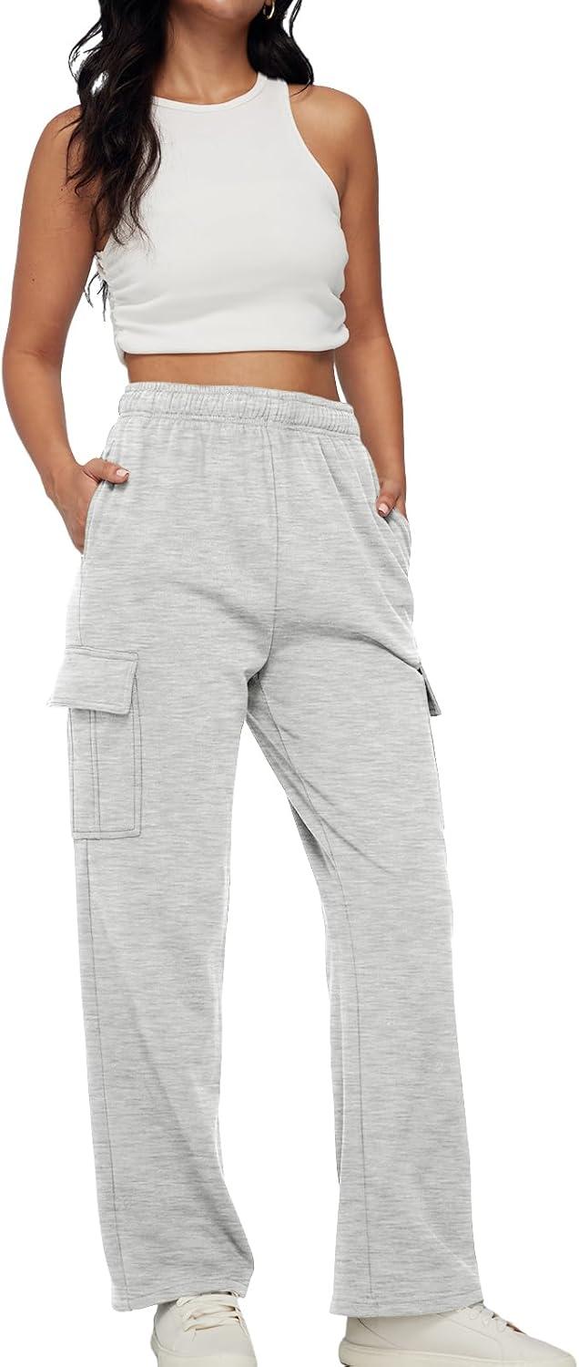 imageAUTOMET Womens Cargo Sweatpants Baggy Fleece High Waisted Joggers Sweat Pants Athletic PantsGrey