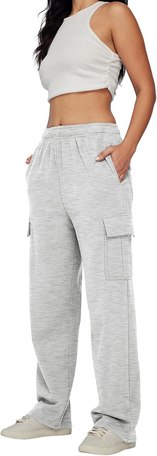 imageAUTOMET Womens Cargo Sweatpants Baggy Fleece High Waisted Joggers Sweat Pants Athletic PantsGrey