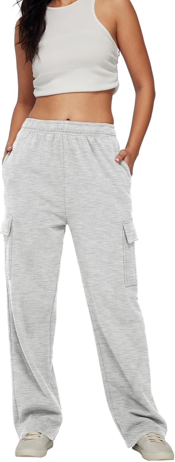 imageAUTOMET Womens Cargo Sweatpants Baggy Fleece High Waisted Joggers Sweat Pants Athletic PantsGrey