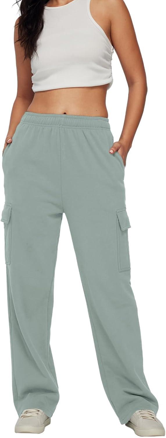 imageAUTOMET Womens Cargo Sweatpants Baggy Fleece High Waisted Joggers Sweat Pants Athletic PantsGreygreen