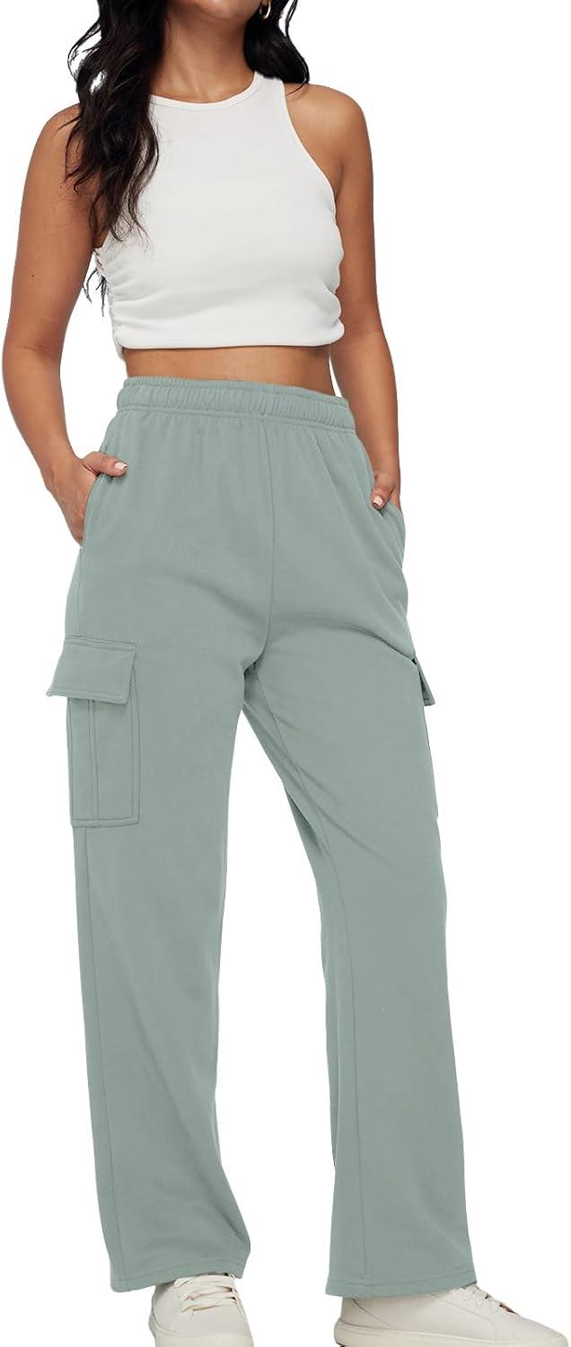 imageAUTOMET Womens Cargo Sweatpants Baggy Fleece High Waisted Joggers Sweat Pants Athletic PantsGreygreen