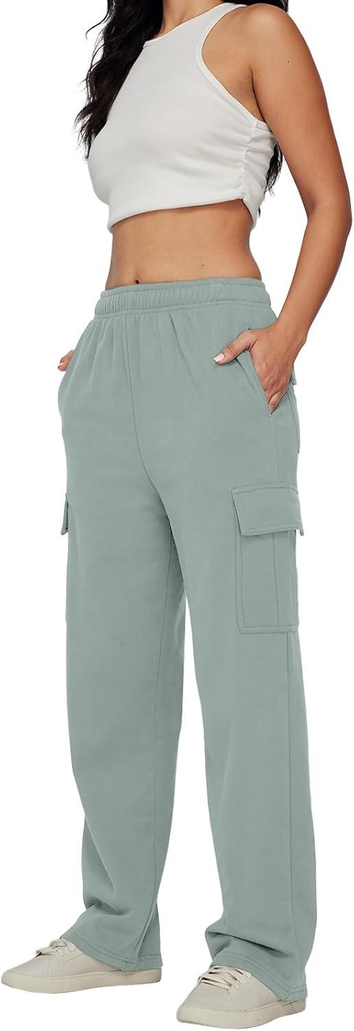 imageAUTOMET Womens Cargo Sweatpants Baggy Fleece High Waisted Joggers Sweat Pants Athletic PantsGreygreen