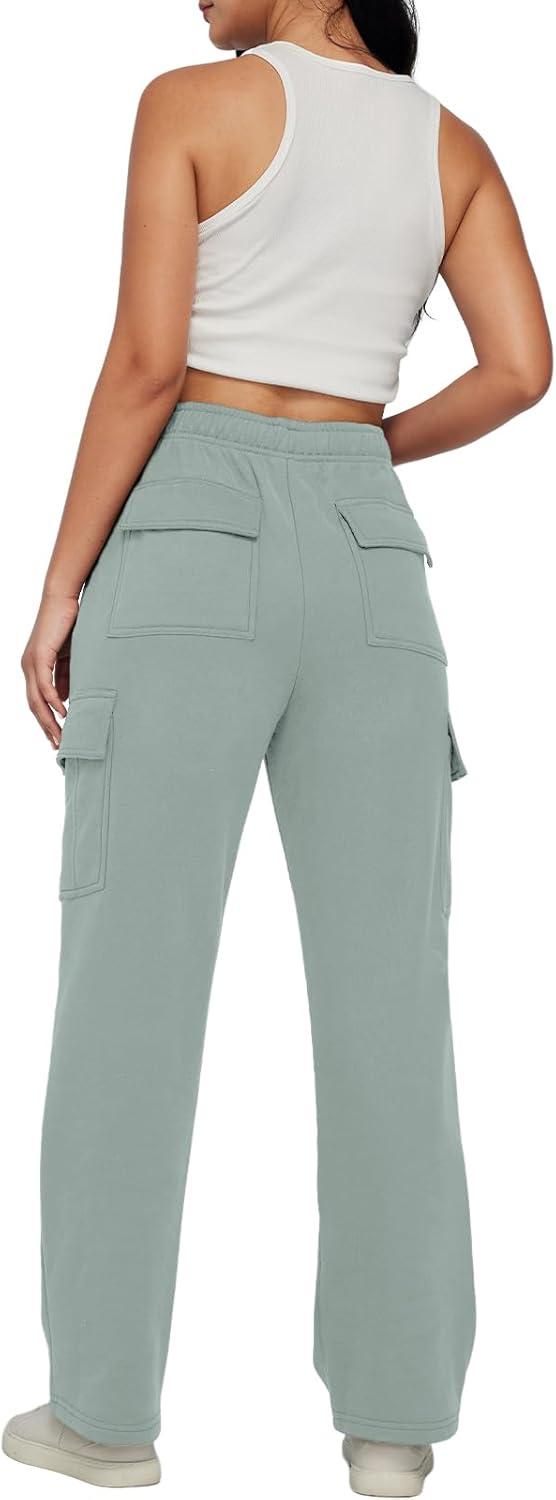 imageAUTOMET Womens Cargo Sweatpants Baggy Fleece High Waisted Joggers Sweat Pants Athletic PantsGreygreen