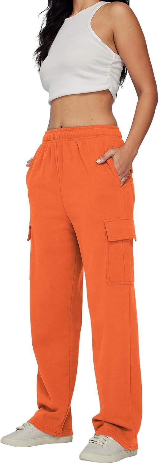 imageAUTOMET Womens Cargo Sweatpants Baggy Fleece High Waisted Joggers Sweat Pants Athletic PantsOrange