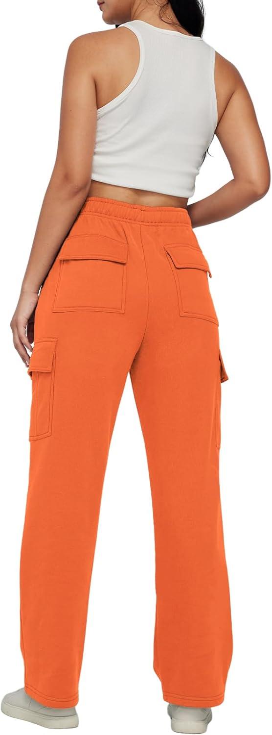 imageAUTOMET Womens Cargo Sweatpants Baggy Fleece High Waisted Joggers Sweat Pants Athletic PantsOrange