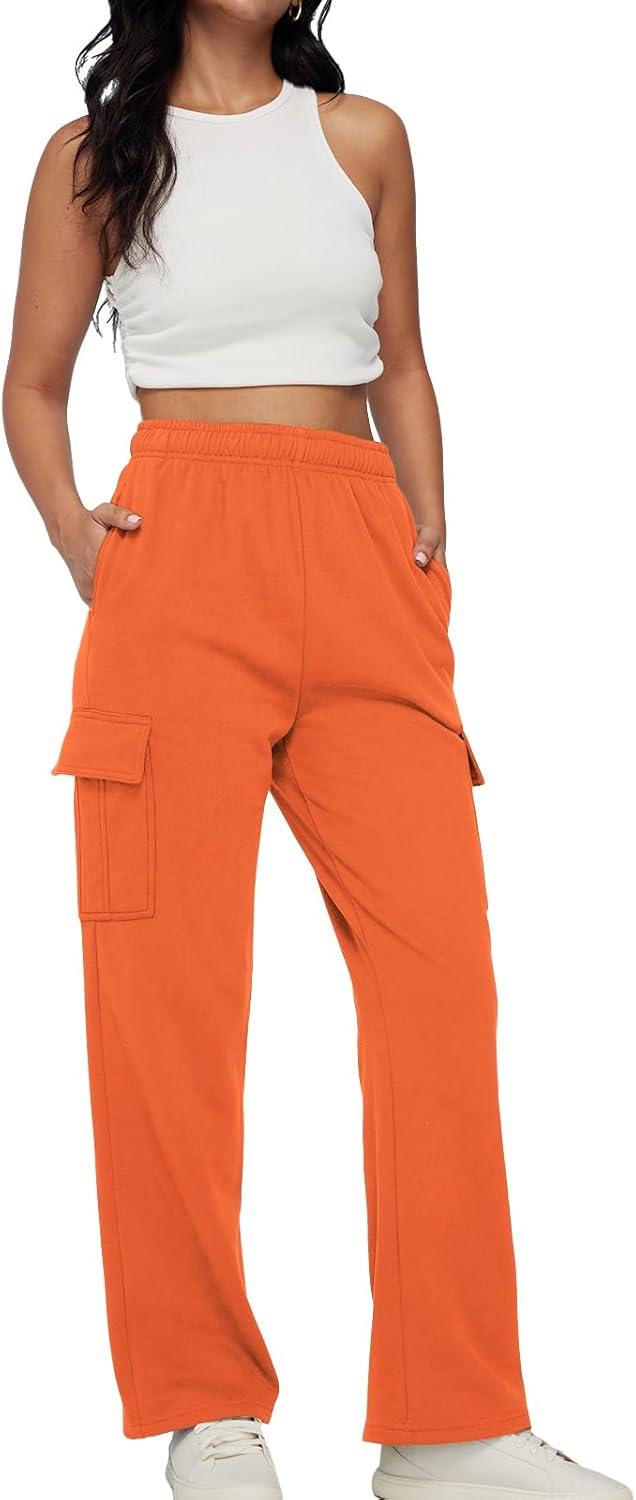 imageAUTOMET Womens Cargo Sweatpants Baggy Fleece High Waisted Joggers Sweat Pants Athletic PantsOrange
